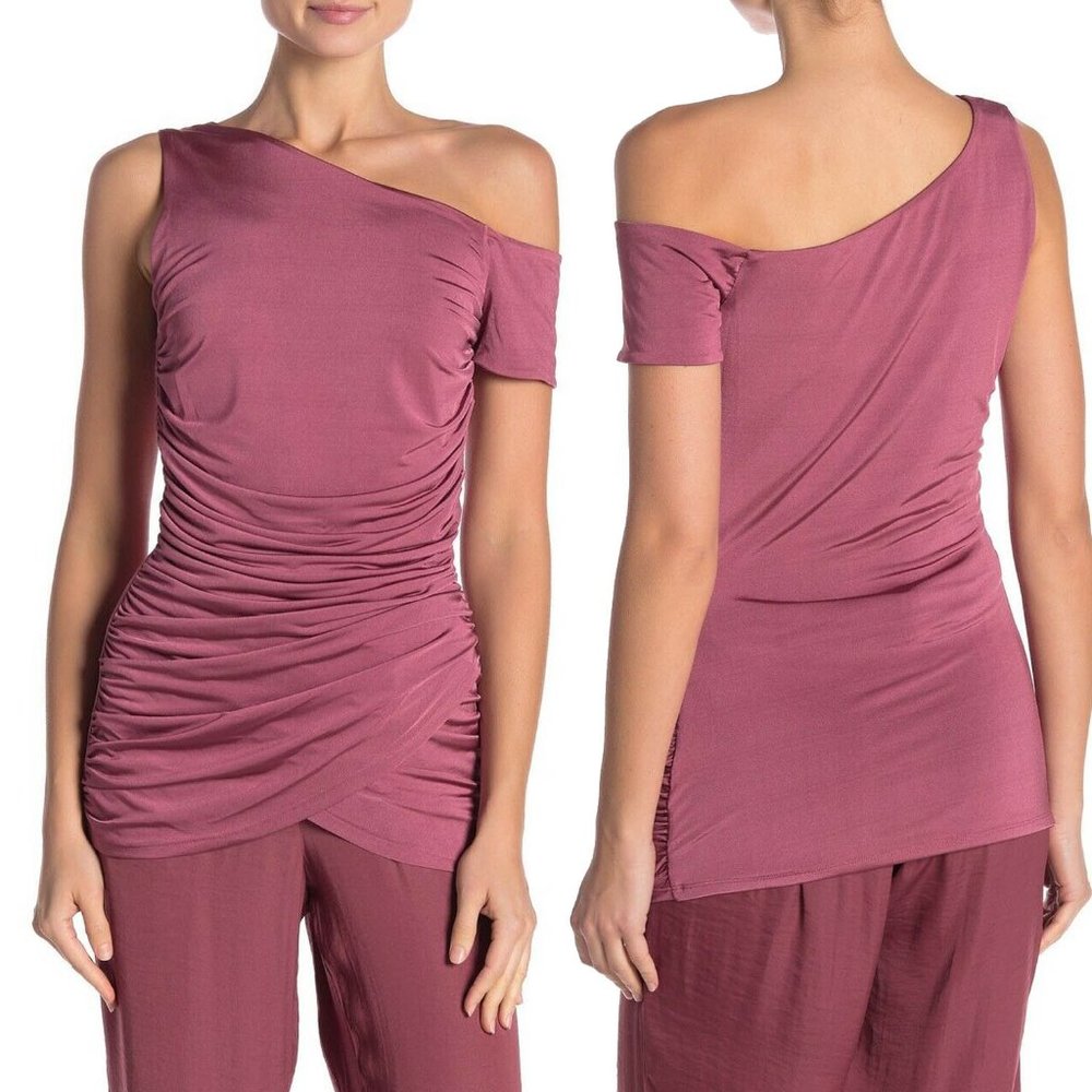 Vince Camuto Pink One Shoulder Ruched Knit Top